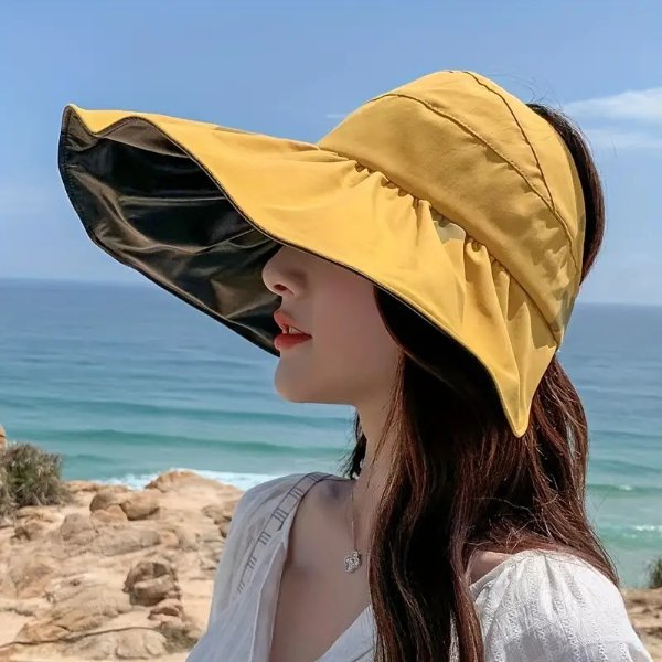 1pc Wide Brim Sun Hat Fashionable Sun UV Protection Elasticity Beach Hats Packable Adjustable Hat For Women