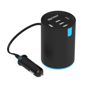 SHARKK® 5 Port USB High Speed Car Charger Cupholder 5 Port USB Outlet With Retractable Power Plug.