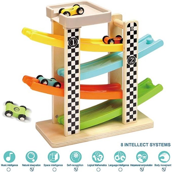 Toddler Toys For 1 2 Year Old Boy And Girl Gifts Wooden Race Track Car Ramp Racer With 4 Mini Cars