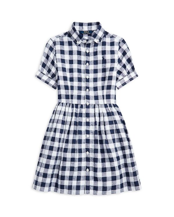 Girls' Gingham Linen Shirt Dress - Little Kid, Big Kid
