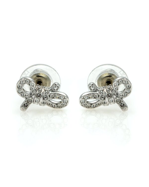 Lifelong Bow Rhodium Plated Crystal Earrings 5492257