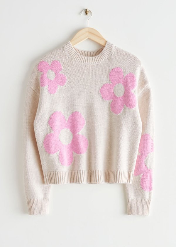 Jacquard Knit Floral Sweater