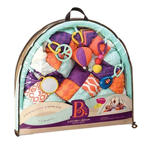 B toys by Battat – Wonders Above Activity Quilt – Baby Play Mat Gym with 5 Hanging Toys for Newborns