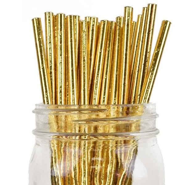 100pcs Decorative Solid Paper Straws (Solid, Metallic Gold) - Decorative Paper Straws for Birthday Parties, Weddings, Baby Showers, and Life Celebrations!