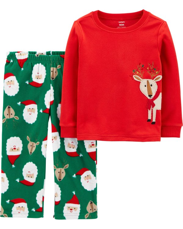 2-Piece Reindeer Christmas Fleece PJs