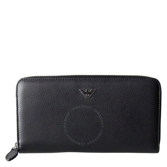 Men's Soft Saffiano Zip Around Wallet in Black