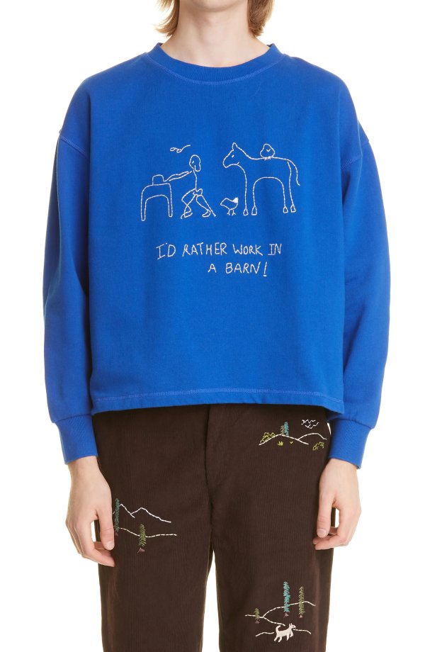 Barn Doodle Embroidered Cotton Sweatshirt