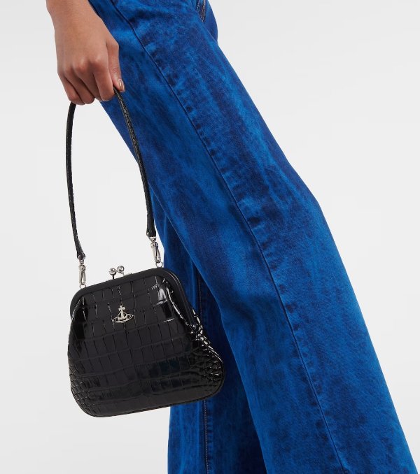 Croc-effect leather tote bag