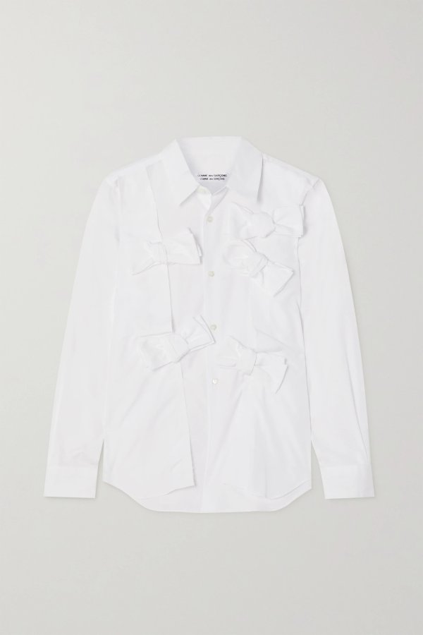 Bow-detailed cotton-poplin shirt