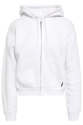 Cropped embroidered cotton-fleece hoodie
