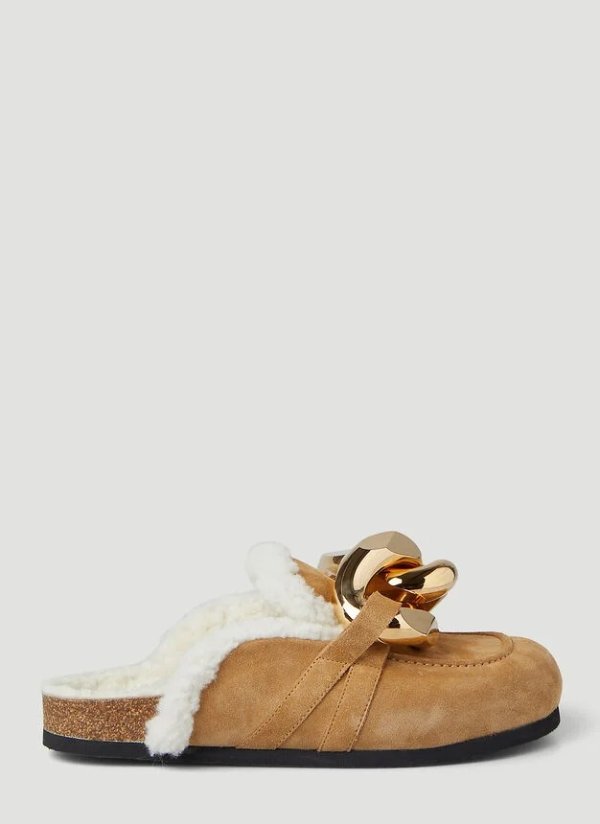 Chain Shearling Loafers in Brown