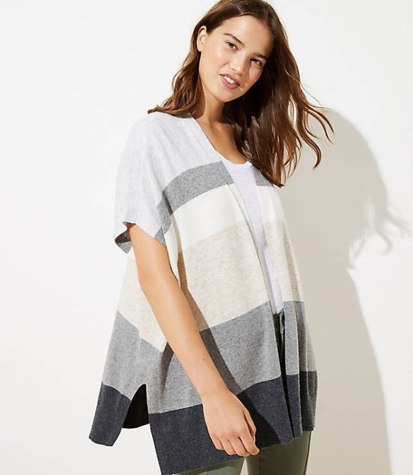 Colorblock Open Poncho Sweater | LOFT
