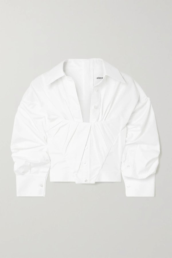 Gathered cropped cotton-poplin shirt