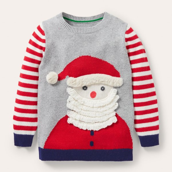 Festive Graphic Crew Sweater - Grey Marl Santa Claus | Boden US