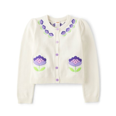Girls Embroidered Floral Cardigan - Lovely Lavender - bunnys tail