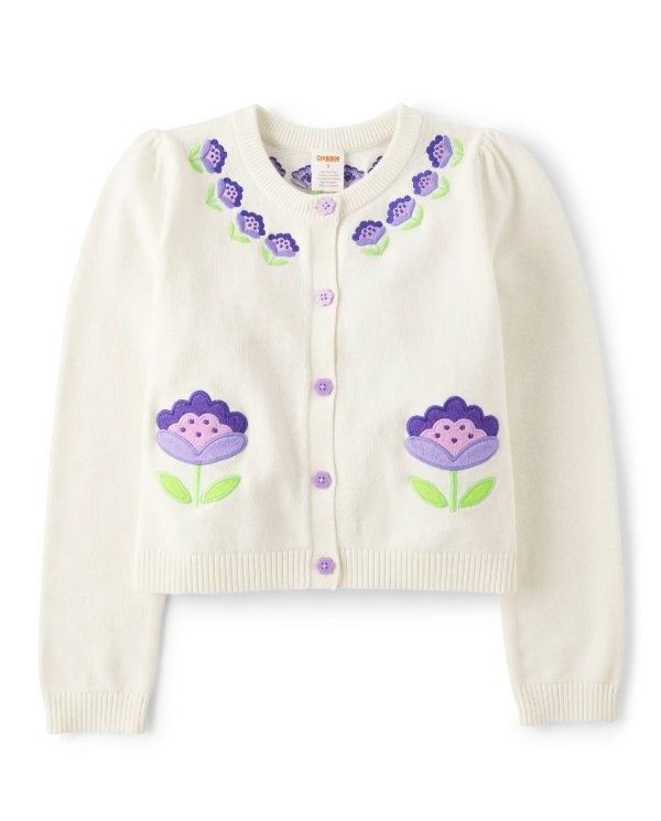 Girls Embroidered Floral Cardigan - Lovely Lavender - bunnys tail
