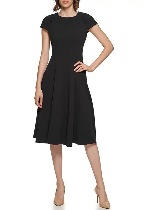 Women's Cap Sleeve Scuba Crepe Fit and Flare Dress
