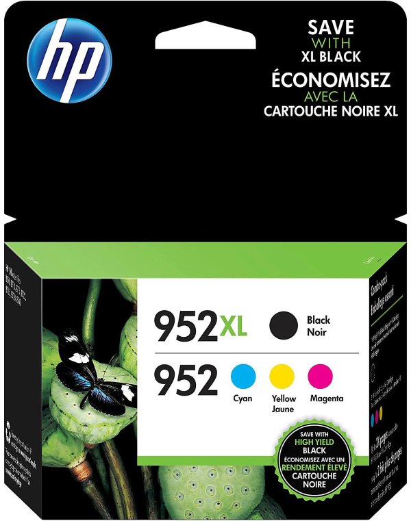 952XL/952 High-Yield Black And Cyan, Magenta, Yellow Ink Cartridges, Pack Of 4, N9K28AN