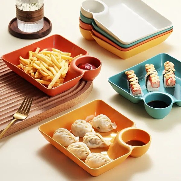 1pc Dumpling Plate With Sauce Dish Square Serving Plate Snack Platter Sushi Dish Fruit Plate Dessert Tray Kitchen Supplies | Today's Best Daily Deals | Temu