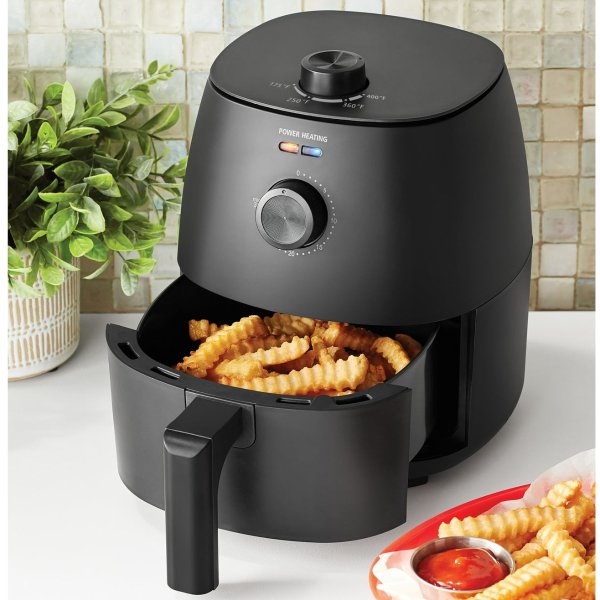 2.2 Quart Compact Air Fryer, Non-Stick, Dishwasher Safe Basket, 1150W, Black,Height of 10.43 in