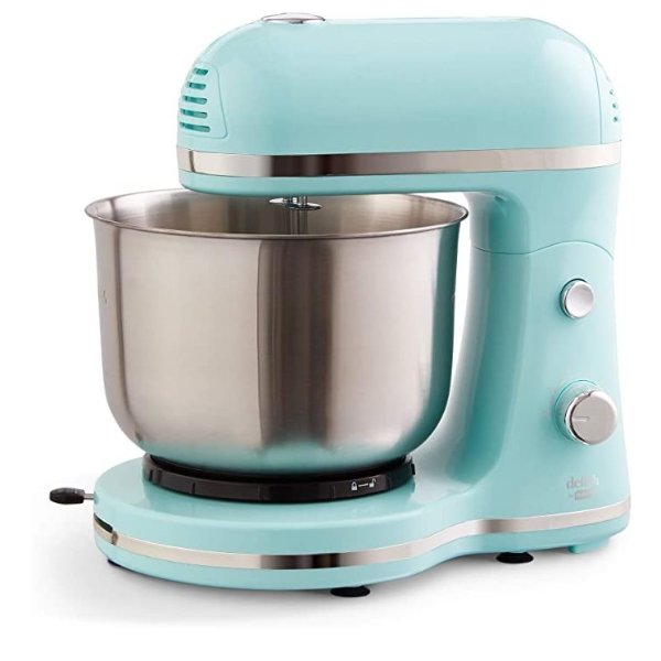 Delish by Dash Compact Stand Mixer 3.5 Quart with Beaters & Dough Hooks Included - Aqua, Blue