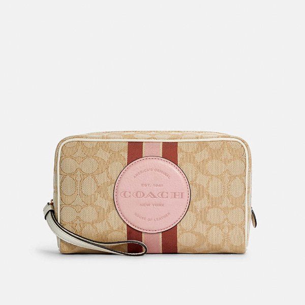 Dempsey Boxy Cosmetic Case 20 in Signature Jacquard With Stripe and Coach Patch