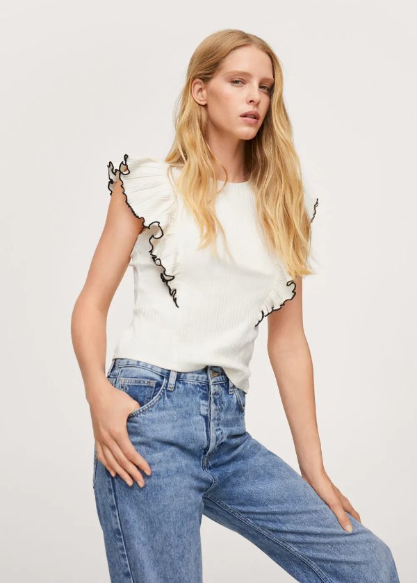 Ruffled ribbed t-shirt - Women | OUTLET USA