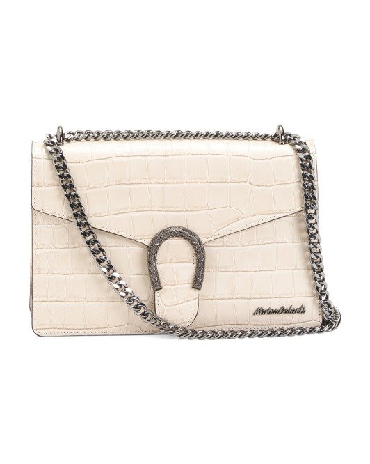 Made In Italy Leather Croc Embossed Crossbody