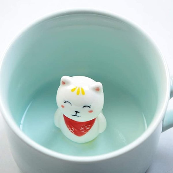 3D Coffee Mug Cute Animal Inside Cup Cartoon Ceramics Figurine Teacup Christmas Birthday Gift for Boys Girls Kids - Party Office Morning Mugs for Tea Juice Milk Chocolate Cappuccino (3D Cat Mug)
