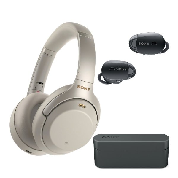 WH-1000XM3 Wireless Noise-Canceling Over-Ear Headphones (Silver) withWF-1000X True Wireless NC Earbuds (Black)