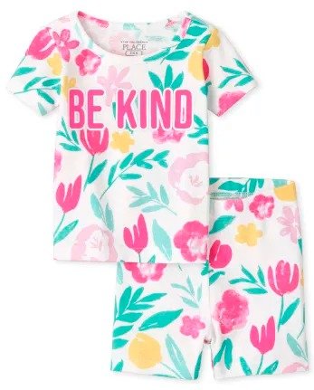 Baby And Toddler Girls Short Sleeve 'Be Kind' Floral Snug Fit Cotton Pajamas | The Children's Place - WHITE