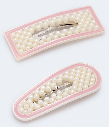 Faux Pearl Rounded & Rectangular Hair Clip 2-Pack
