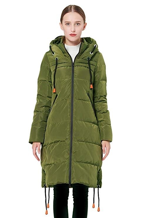 Women's Thickened Contrast Color Drawstring Down Jacket Hooded Coat