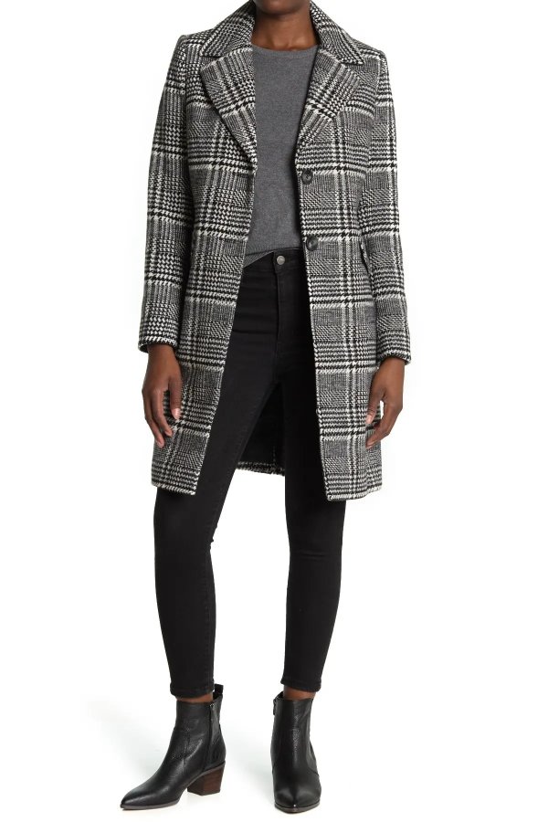 Two Button Houndstooth Long Blazer