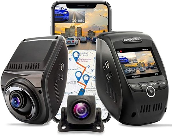 V1P MAX 4K UHD Dual Channel Dash CAM, 3840X2160 Front+1080p Rear, WiFi GPS Car Dash Camera w/Night Vision, Supercapacitor,170 Degree Wide Angle, Loop Recording, G-Sensor, Parking Monitor