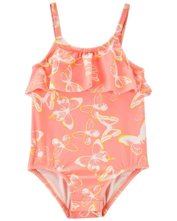 Baby Butterfly Print Ruffle 1-Piece Swimsuit