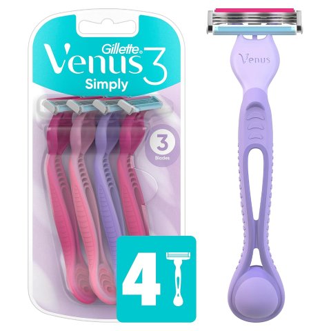 Gillette Venus Simply3 Women's Disposable Razors, 4 Count (Pack of 1)