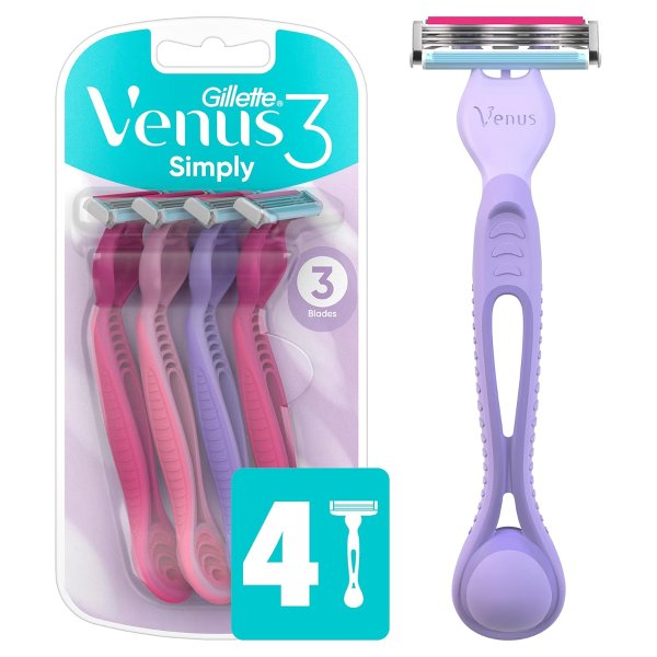 Venus Simply3 Women's Disposable Razors, 4 Count (Pack of 1)