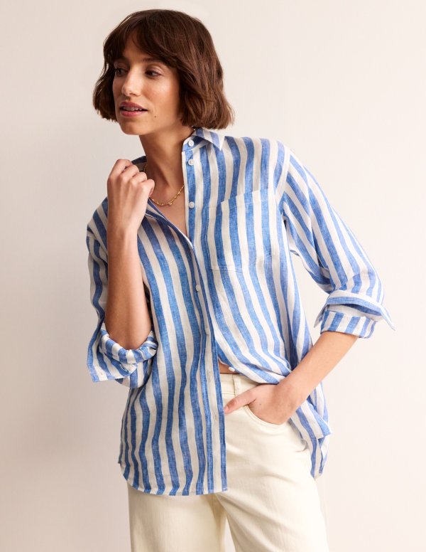 Connie Linen ShirtCobalt Stripe