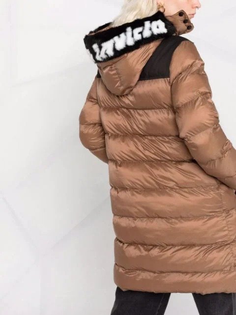 hooded belted puffer coat