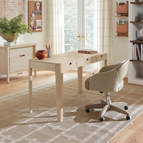 McKay Oak Modern Home Office Writing Table Desk with 3 Drawers