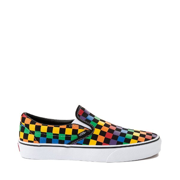 Slip-On Rainbow Checkerboard Skate Shoe - Black / Multicolor