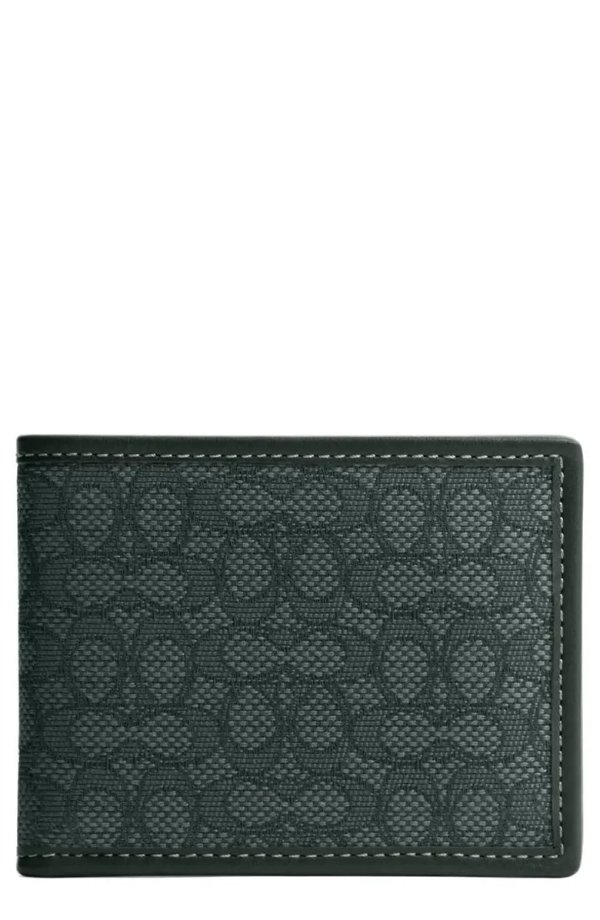 Mini Signature Jacquard & Leather Slim Bifold Wallet