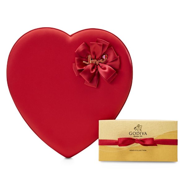 Fabric Heart Chocolate Gift Box, 37 pc., with Assorted Chocolate Gold Gift Box, Red Ribbon, 8 pc.