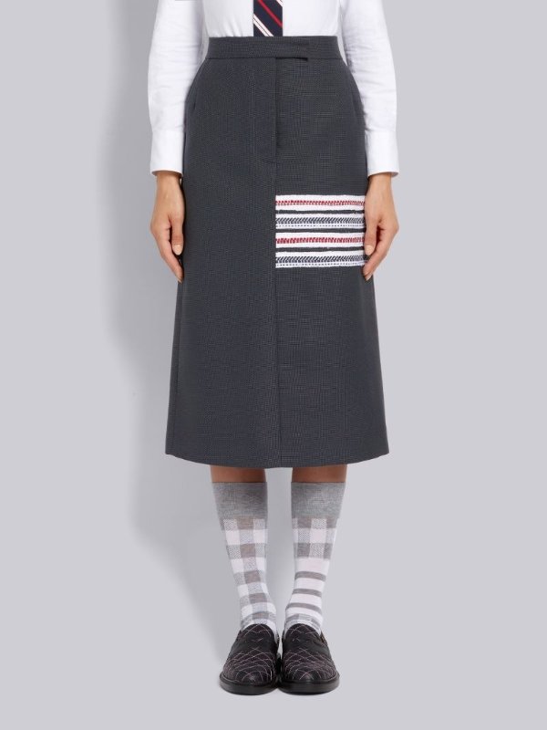 Dark Grey Wool Hopsack School Uniform Weave Multi-Color Combo 4-Bar Sack Skirt | Thom Browne Official