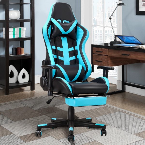 :Gaming Chair High Back Racing Recliner Office Chair w/Lumbar Support & Footrest