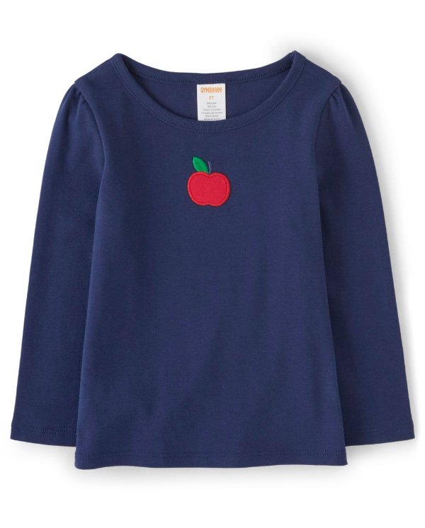 Girls Long Sleeve Embroidered Apple Top - Every Day Play