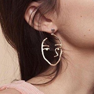 Zealmer Statement Human Face Shaped Earrings Hollow Out Dangling Color Gold Stud Earrings @ Amazon