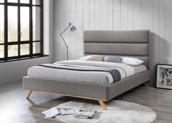 Kennedy Upholstered Platform Bed, Gray, Queen - Modern - Platform Beds - by Omax Decor
