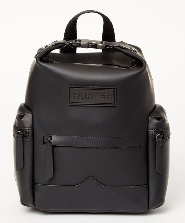 Black Top-Clip Rubberized Leather Mini Backpack